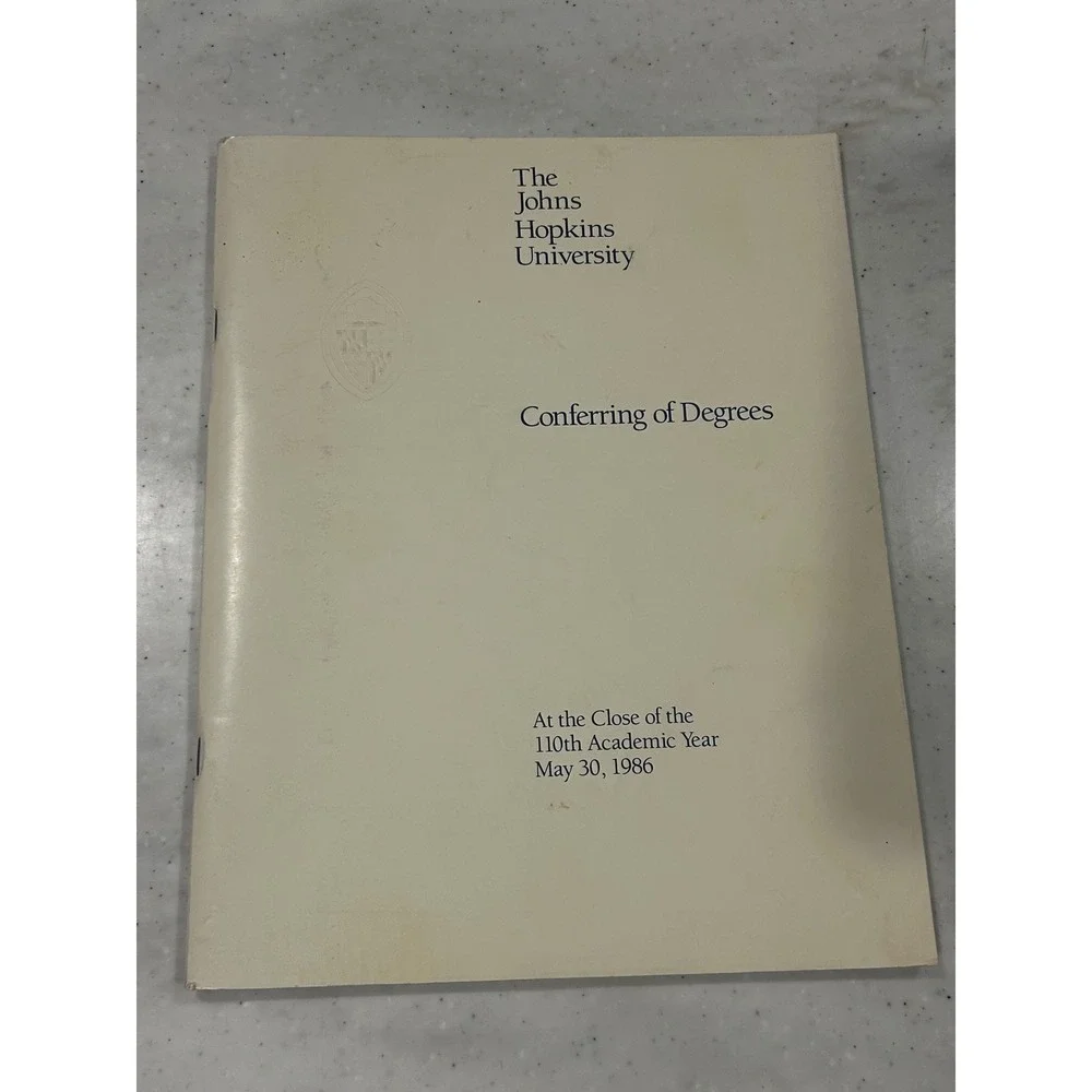 1986 Johns Hopkins University Commencement Program Conferring of Degrees VINTAGE